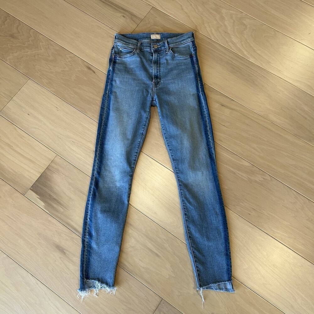 Mother Stunner Zip Ankle Step Fray In Light Kitty Racer Blue Jean Women’s 26